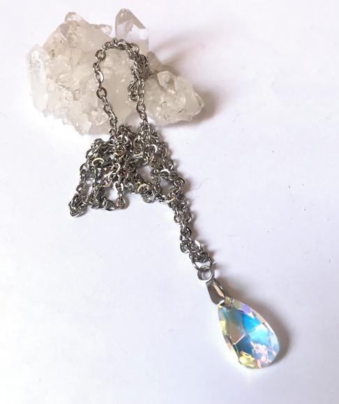 Cordão Colar em Aço Inox com Pingente com Cristal Gota