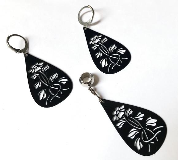 Conjunto Brincos e Pingente Gota e Aço Inoxidavel