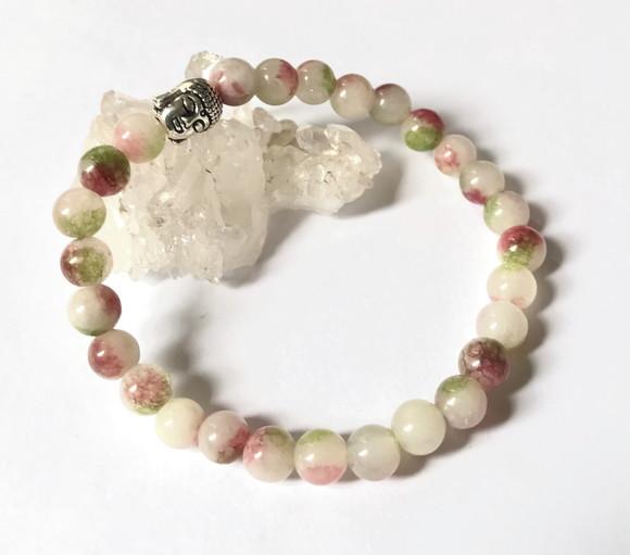 Pulseira Japamala 27 Contas Jade Color e Meru Buda Prateado