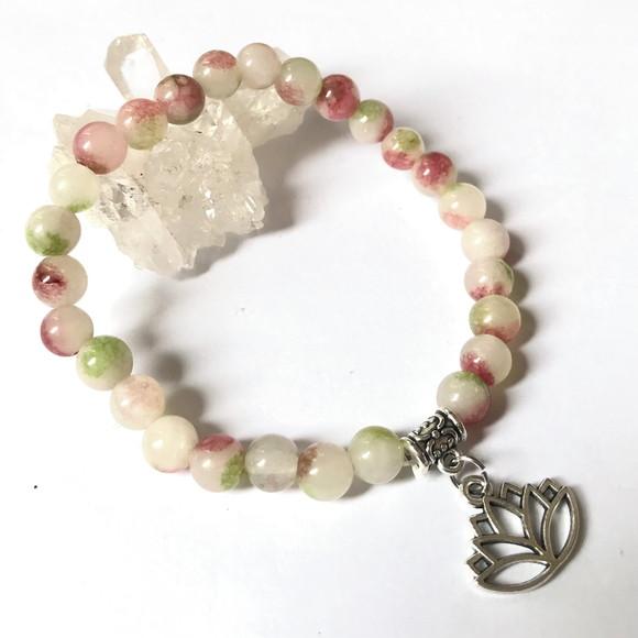 Pulseira Japamala 27 Contas Jade Colorida Flor Lotus