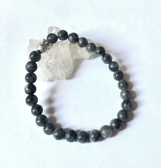 Pulseira Japamala 27 Contas Labradorita Fosca Buda Prateado