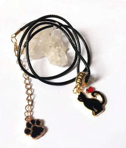 Cordão Colar com Gatinho e Patinha em Dourado