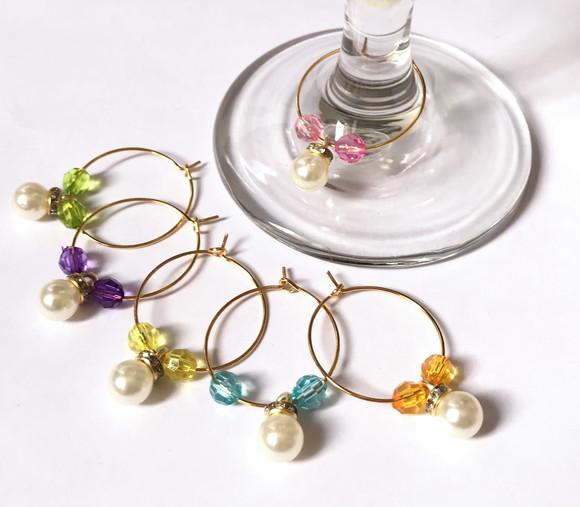 Marcadores de Taça Perolas Abs 8 mm com Strass 6 Aros