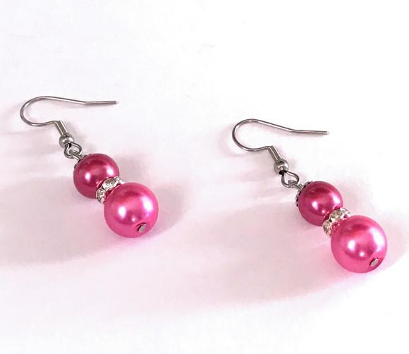 Brinco Pérola Pink com Rondell Cristal e Gancho Aço Inox