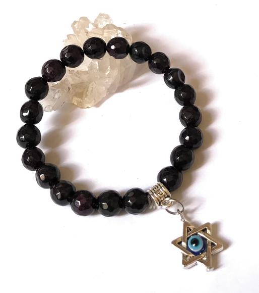 Pulseira Japamala Ametista Black e Estrela com Olho Grego