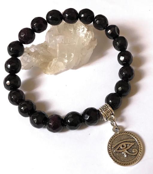 Pulseira Japamala Ametista Black 21 Contas e Olho de Horus