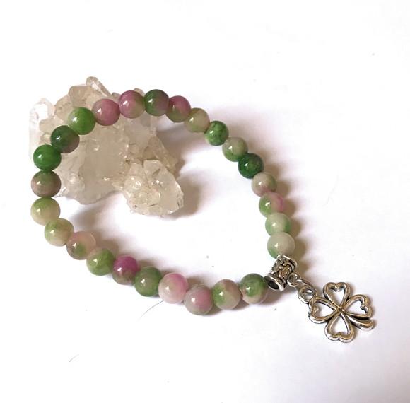 Pulseira Japamala 27 Contas Jade Colorida e Trevo