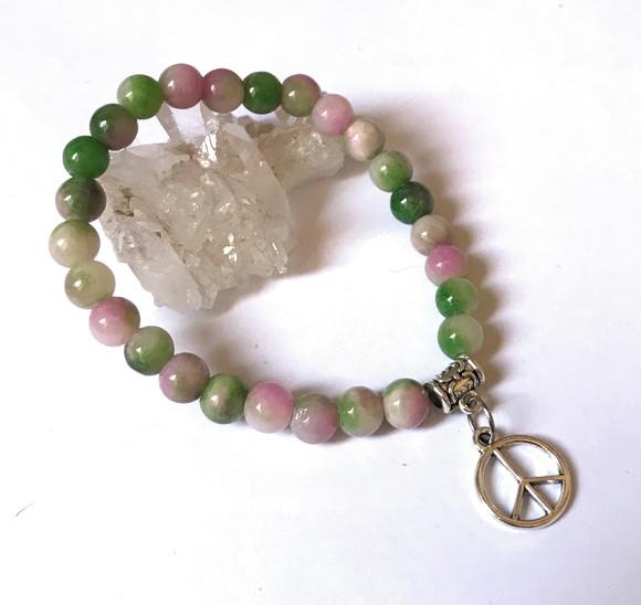 Pulseira Japamala 27 Contas Jade Colorida e Simbolo da Paz