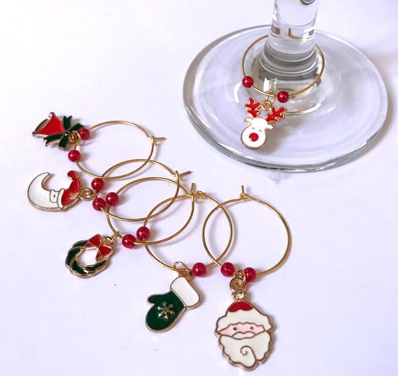 Marcadores de Taça Esmaltado - com 6 Natal / Ano Novo