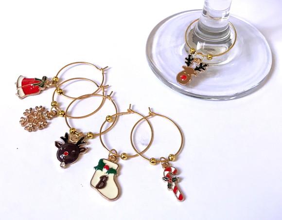 Marcadores de Taça Esmaltado - com 6 Natal / Ano Novo