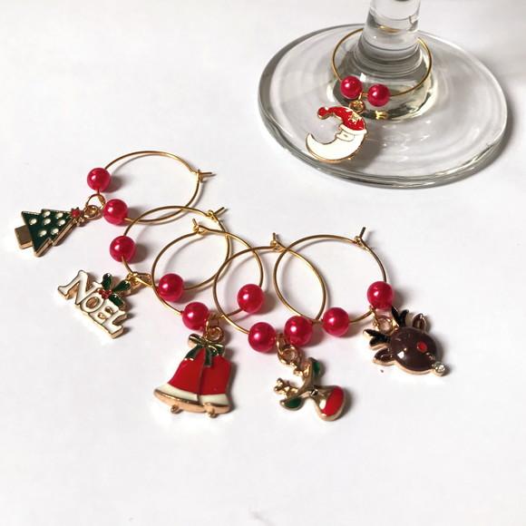 Marcadores de Taça Esmaltado - com 6 Natal / Ano Novo