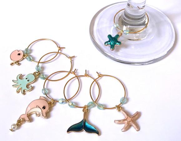 Marcadores de Taça Vida Marinha Animais com 6 - Esmaltados