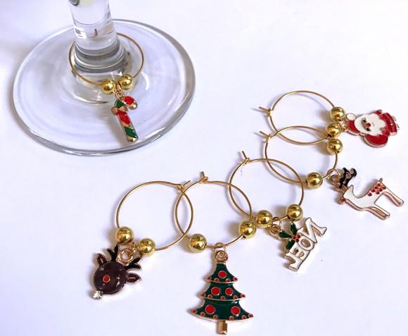 Marcadores de Taça Esmaltado - com 6 Natal / Ano Novo