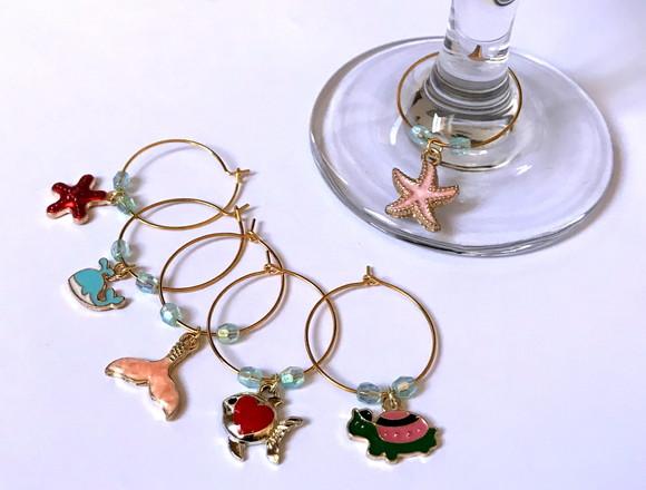 Marcadores de Taça Vida Marinha Animais com 6 - Esmaltados