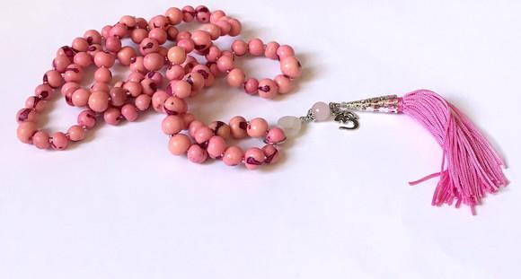 Japamala Colar 108 Contas Açai Rosa e Quartzo Rosa
