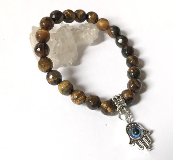 Pulseira Japamala Olho de Tigre Facetada 21 Contas