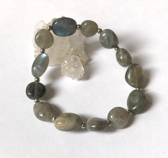 Pulseira com Labradorita Rocha Oval Tamanhos Variados