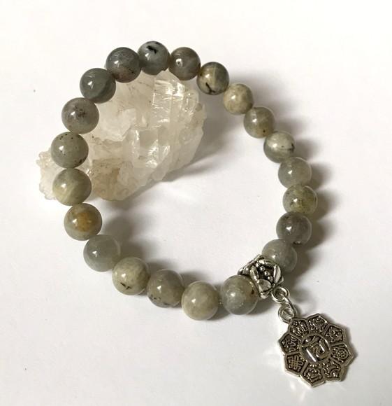 Pulseira Japamala com Labradorita 21 Contas Mandala Om