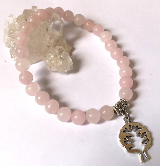 Pulseira Japamala 27 Contas Quartzo Rosa e Arvore da Vida