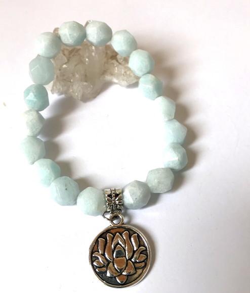 Pulseira Japamala com Água Marinha 18 Contas de 10.0 mm