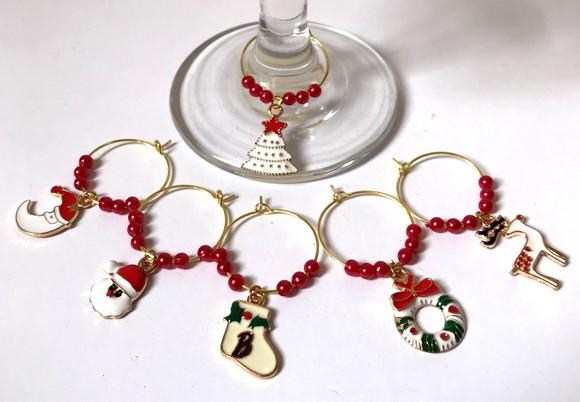 Marcadores de Taça Esmaltado - com 6 / Natal