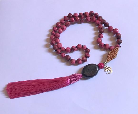 Japamala 54 Contas Açai Pink Rajado E Jatobá Tassel Cupila