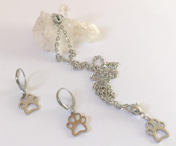 Conjunto Brincos e Corrente com Pingente em Aço Inox Pet