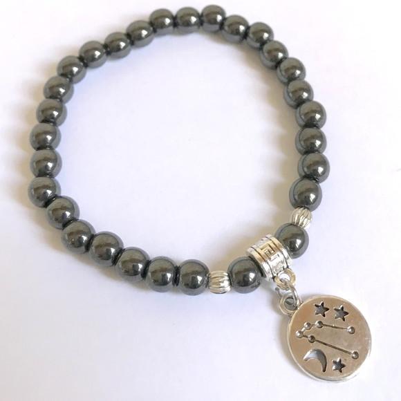Pulseira Hematita Pingente Mapa Signos Zodiaco