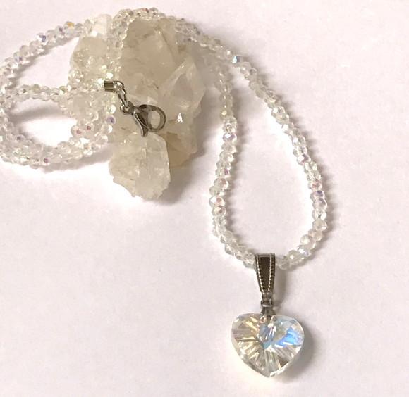 Choker Cristal Ab 2 mm e Pingente com Cristal Aurora Boreal