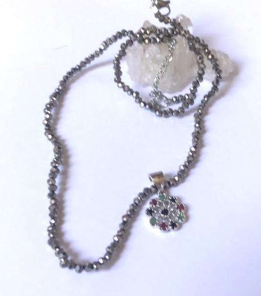 Choker Cristal Ab 2 mm e Pingente com Multi Gemas