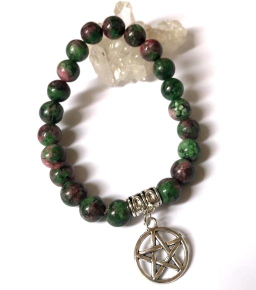 Pulseira japamala com Rubi zoizita e estrela de david