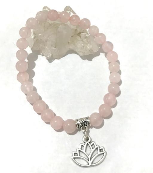 Pulseira Japamala 27 Contas Quartzo Rosa e Flor de Lotus