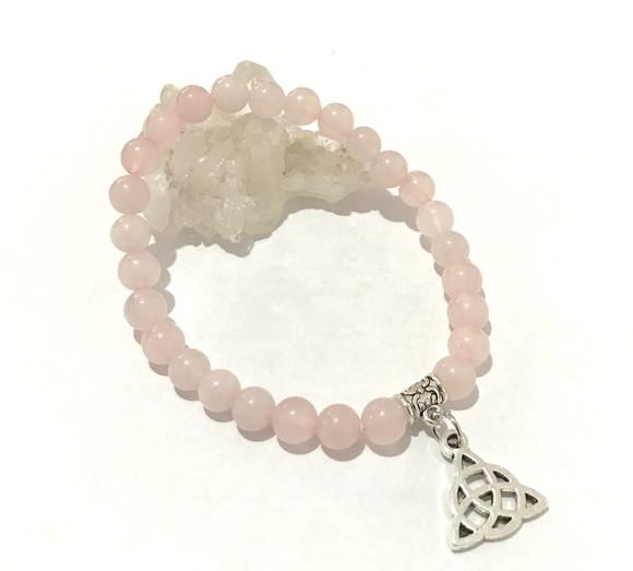 Pulseira Japamala 27 Contas Quartzo Rosa e Triquetra