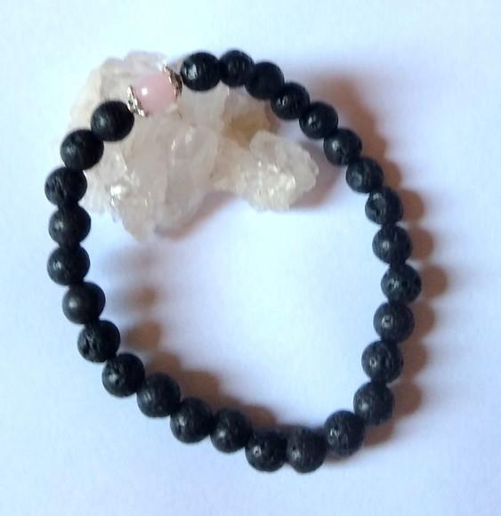 Pulseira Japamala 27 Contas Lava Vulcânica e Quartzo Rosa