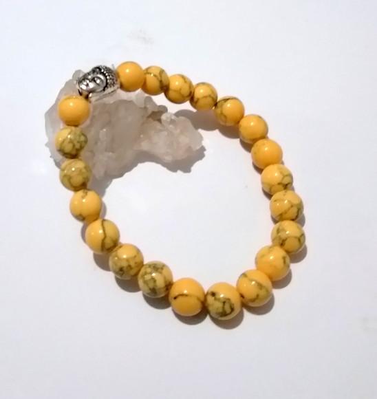 Pulseira Japamala 21 Contas Howlita Amarela e Buda