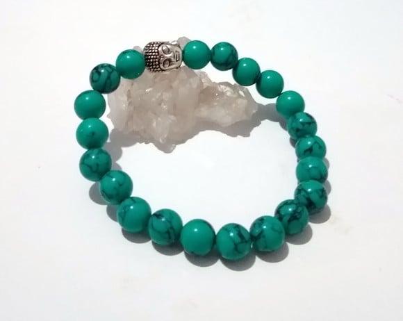Pulseira Japamala 21 contas howlita azul Esverdeada