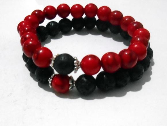Pulseira Japamala 21 Contas Howlita Vermelha Lava Kit com 2