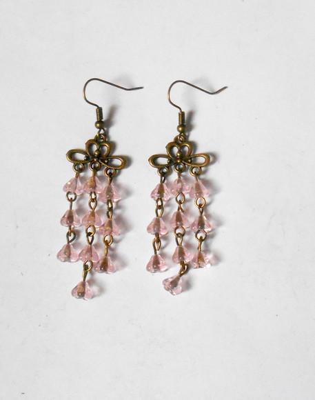 Brinco Flor Rosa Cristal Theco com Gancho Ouro Velho