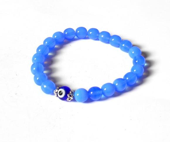 Pulseira Japamala Cristal Theco 21 Contas Azul e Olho Grego