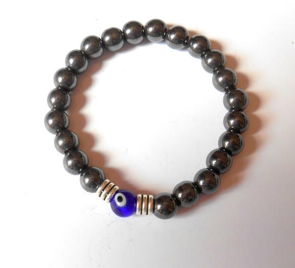 Pulseira com Hematitas e Olho Grego