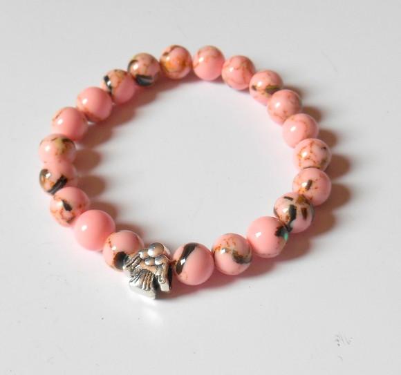 Pulseira Japamala rosa com 21 contas e anjo