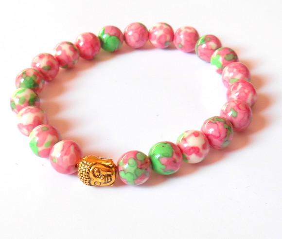 Pulseira Japamala com jaspe rosa e verde 21 contas