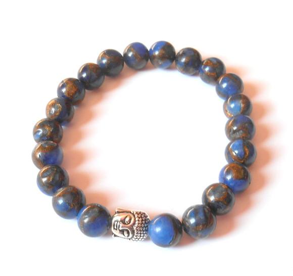Pulseira Japamala com Jaspe 21 Contas e Buda Prateado