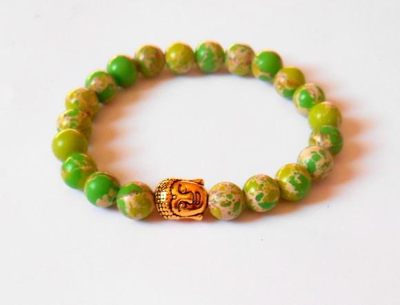 Pulseira Japamala com jaspe imperial verde 21 contas