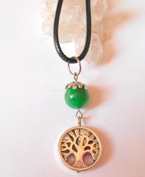 cordão colar com ágata verde e arvore da vida