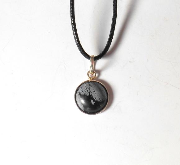 Cordão colar pingente obsidiana