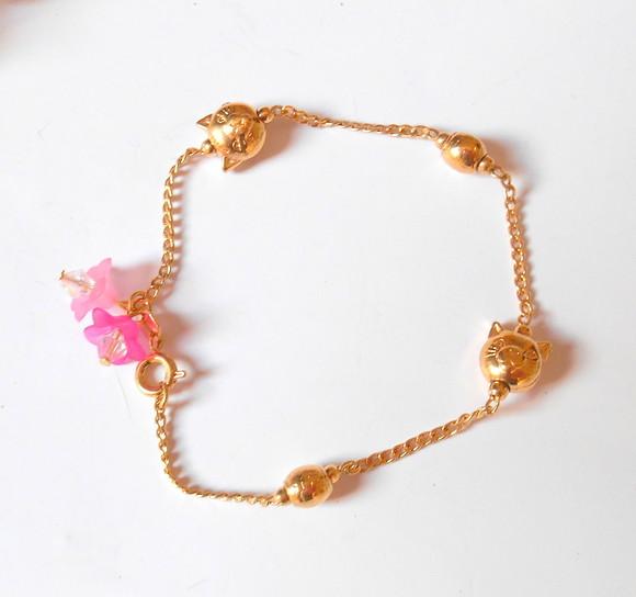 Pulseira folheada a ouro e gato