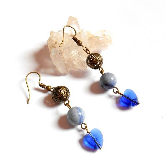 Brinco Ouro Velho com Quartzo Azul e Cristal