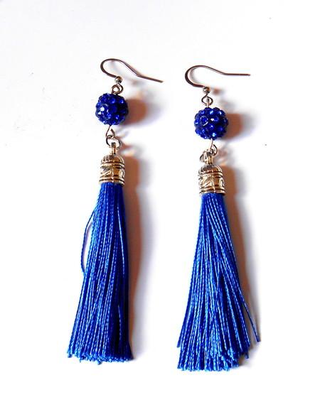 Brinco com shamballa azul e Tassel