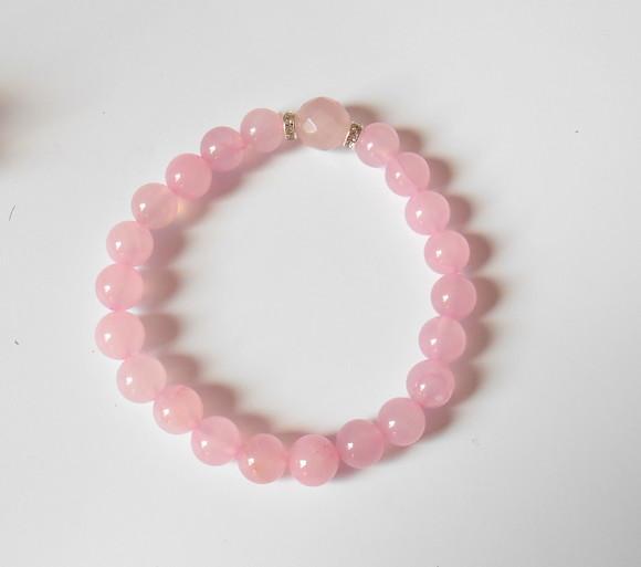 Pulseira Japamala com Quartzo Rosa 21 Contas e Cristais